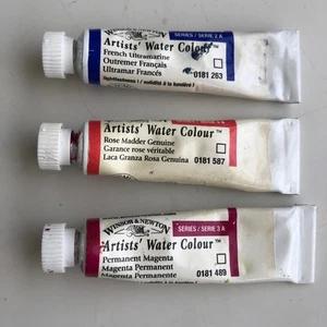 3 Vintage Winsor & Newton Artists Watercolor Tubes - Rose Madder, Magenta, ... - Picture 1 of 9
