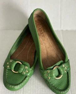 J. Crew Womens Leather Loafers Sz 6 Green w/Gold Accents Preppy Summertime VGC - Picture 1 of 13