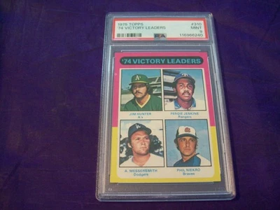 1975 TOPPS #310 VICTORY LEADERS WITH HUNTER, JENKINS, MESSERSMITH, NIEKRO PSA 9 - Image 1 of 2