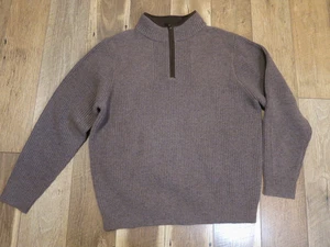 L.L. Bean 237808 Men's Brown 100% Merino Wool Waterfowl 1/4-Zip Sweater Sz L - Picture 1 of 11