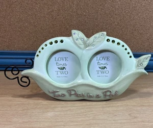 Two Peas In A Pod Picture Frame Twins Love Times Two for 2” Photos Porcelain - Picture 1 of 5