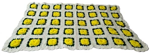 Vintage Handmade Granny Square Blanket Afghan Throw Crochet Yellow Rose 56 x 74 - Picture 1 of 8