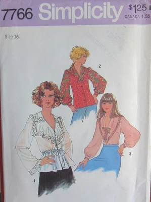 VTG 70s Simplicity 7766 Women's 16 Cottagecore Blouse Shirt BIG SLEEVES Pattern - Image 1 of 2