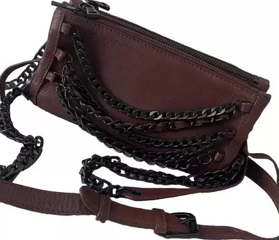 Bolso Bandolera Ash India Cuero Genuino Pequeño 3 Compartimentos Ciruela Foto 1 de 4