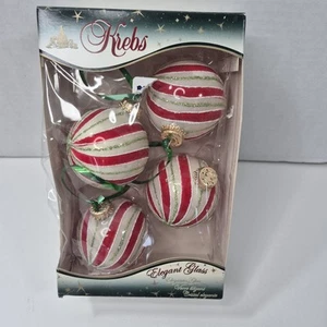De colección Kreb Vidrio Árbol de Navidad Adornos Porcelana Blanco Rojo Menta Remolinos - Imagen 1 de 24