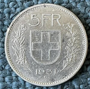 Switzerland 1931-B SILVER 5 Francs. Edge Variety 1. KM# 40 - Picture 1 of 2