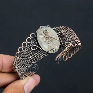 Bumble Bee Jasper Gemstone Handmade Copper Wire Wrap Bangle Adjustable T244 - Picture 1 of 5