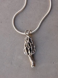 Sterling Silver Morel Mushroom Pendant Necklace on 24" Chain Morels 1 1/4" Tall - Picture 1 of 3
