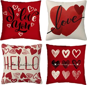 Valentine'S Day Throw Pillow Covers Set of 4, 18X18 Inches Love Heart Pillow Cov - Picture 1 of 12