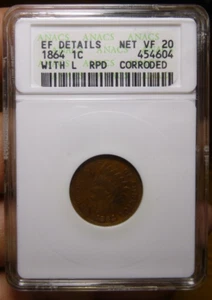 1864 L Repunched Date Indian Head Cent ANACS EF Details - Picture 1 of 4