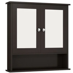 Wall-Mounted Bathroom Medicine Double Mirror Door Wooden Cabinet W/Storage Shelf - Picture 1 of 10