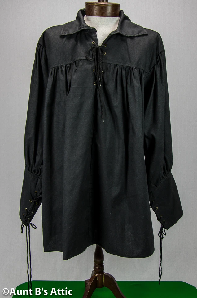 Camisa Pirata Negra Poliéster/Algodón Con Cordones Frontales Para Hombre Disfraz Camisa Foto 1 de 4