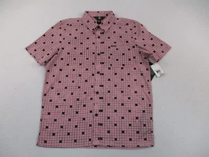 Volcom Crossed Up Shirt Boys Size Large Pink Check Button Up Short Sleeve - Picture 1 of 11