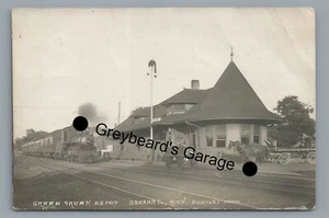 RPPC GRAND TRUNK RAILROAD Train Station Depot SARANAC MI Real Photo Postcard - Picture 1 of 2