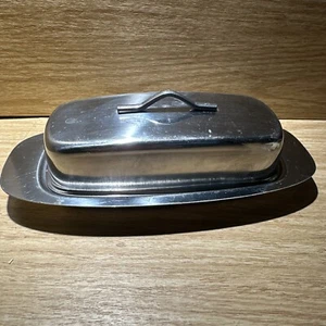 Vintage MCM Normandy Stainless Steel BUTTER DISH With Lid Made in Japan Farm - Picture 1 of 8