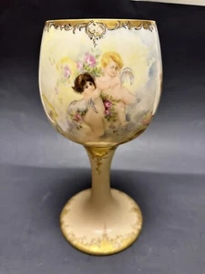 Antico calice porcellana americano Belleek Willets splendidamente dipinto a mano - Foto 1 di 8