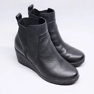 GH Bass Lite Meredith Ankle Boots Womens Size 7 Black Leather Wedge Heel Slip On - Picture 1 of 12
