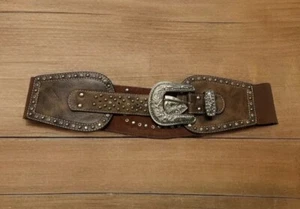 Montana West Country Western Bling Rhinestone Brown Wide Belt Size M (28-30) - Picture 1 of 8