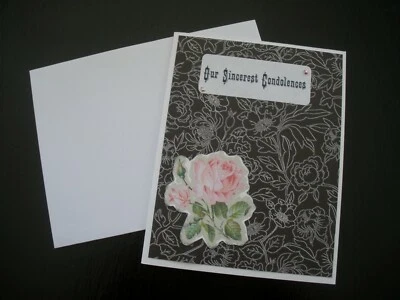 Black Floral Pink Rose Sympathy Card C72 Our Sincerest Condolences - Image 1 of 2