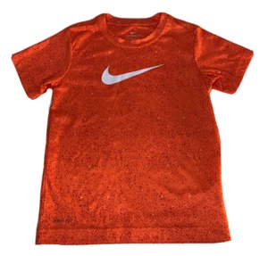 Nike Dri Fit Youth Short Sleeve Logo Nike Tee Large 6 -7 Orange Red Splatter EUC - Picture 1 of 6