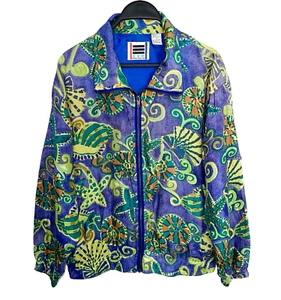 EVR Womens Small 100% Silk Jacket Full Zip SEASHELL PRINT Colorful Art To Wear - Imagen 1 de 3