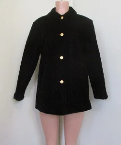 TALBOTS BLACK QUILTED LINED VELVET GOLD BUTTON POCKETS LONG SLEEVE JACKET, S - Picture 1 of 10