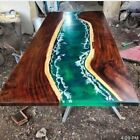 60"x36" Green Epoxy Resin Dining Table Wooden Live Edge Walnut Kitchen Slab Deco