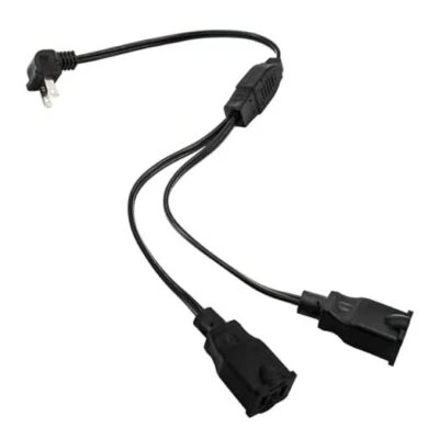 Cable de alimentación de 2 clavijas cable divisor en Y a 2 tomas de corriente, tira de cable 1 negro 8,2 pies Foto 1 de 4