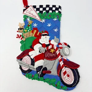 Bucilla MOTORCYCLE CRUISING SANTA Felt Christmas Stocking Monogrammed James - Bild 1 von 14