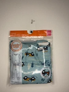 Wonder Nation Infant/Toddler Boys Teal Haze 2 Piece Cotton Pajama Set Sz 18M - Picture 1 of 6