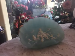 Vintage Blue Incolay Stone Venus & Cherubs Clam Shell Soap-Trinket-Pin Dish #976 - Picture 1 of 4