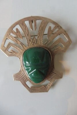 Bel Vecchio Gr. Ciondolo (Spilla) In Argento 925 Con Giada, Maschera, Messico - Immagine 1 di 4