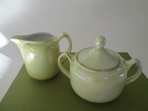 Vintage Yellow Iridescent Lusterware SUGAR & CREAMER Set Made In GERMANY - Picture 1 of 4