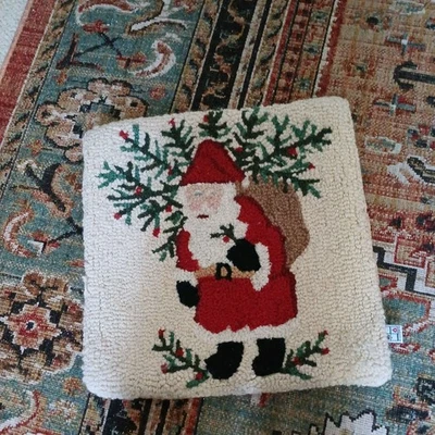 Chandler Four Corners SANTA'S SHRUB SACK 18" Hooked Wool Pillow by Laura Megroz - Image 1 of 4