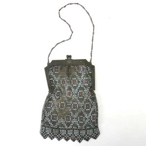 Antique Vintage Art Deco Whiting & Davis Baby Blue Enamel Mesh Flapper Purse Bag - Picture 1 of 5