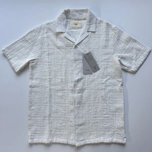 FOLK Halo Short Sleeve Camp Collar Shirt White Mens Small Textured Resort NWT - Picture 1 of 15