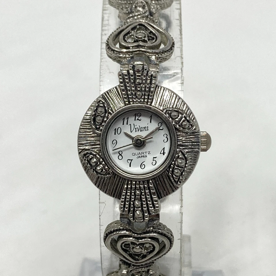 Reloj Vivani Marcasite Mujer 21mm Tono Plata LEER Corazones Batería Nueva 7.25" De Colección Foto 1 de 4