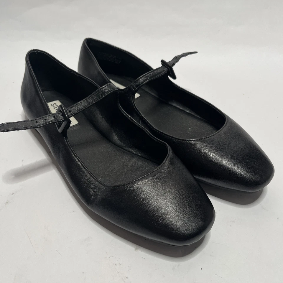 Zapatos para mujer Steve Madden Caddie Mary Jane en cuero negro talla 8M punta cuadrada Foto 1 de 4