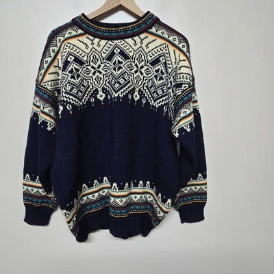 Dale Of Norway Men Nordic Pattern Knit Sweater Thick Wool Navy Blue Sz Large - Image 1 of 4