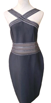 Bebe Bodycon Frente Entrecruzado Metálico Acentos Plateados Gris Tiburón Para Mujer Vacaciones L Foto 1 de 4
