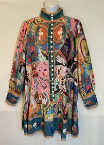 Boho Graffiti M Button Party Dress Novelty All-Over Fantasy Print Flounce Hem - Picture 1 of 17