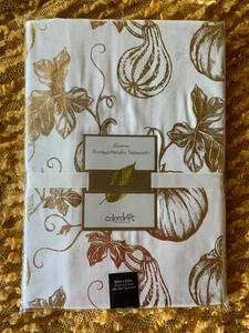 Colordrift Pumpkins Oblong Metallic Tablecloth 60” x 84” Thanksgiving Autumn - Picture 1 of 7