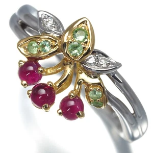 Auth KASAHARA MASUMI Ring Ruby Garnet Diamond Cherry US7.25-7.5 18K WG/ YG - Picture 1 of 5