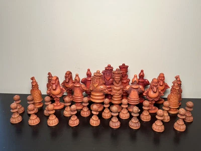 Vintage Through The Looking Glass Alice In Wonderland Chess Pieces Terracota - Image 1 of 4