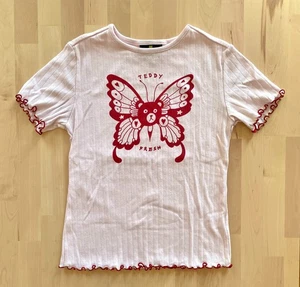 Teddy Fresh Damen Bluse Bär Schmetterling rosa Pointelle Salatrand Gr. XS - Bild 1 von 5