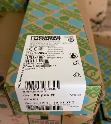 50PCS Phoenix Contact 3031377 straight through terminal block ST 4 BU - Image 1 of 3