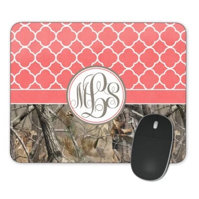 Coral Lattice Camo Mouse pad Custom Monogram Personalized Name Initials Hunting - Image 1 of 2