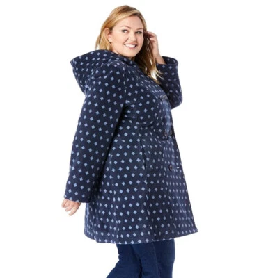 NUEVO Chaquetón polar con capucha doble botonadura Woman Within Plus 20W en azul marino 7233 Foto 1 de 4