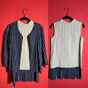 Vintage Bonwit Teller gestreiftes ärmelloses Kleid & Jacke Set 60er Mod Größe 4 - Bild 1 von 16