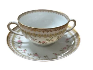 Haviland Limoges France Offner New Orleans antica tazza e piattino doppio manico - Foto 1 di 8